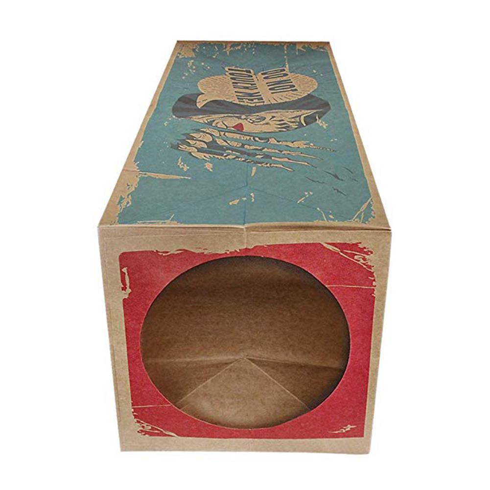 End view of the kraft paper cat tunnel