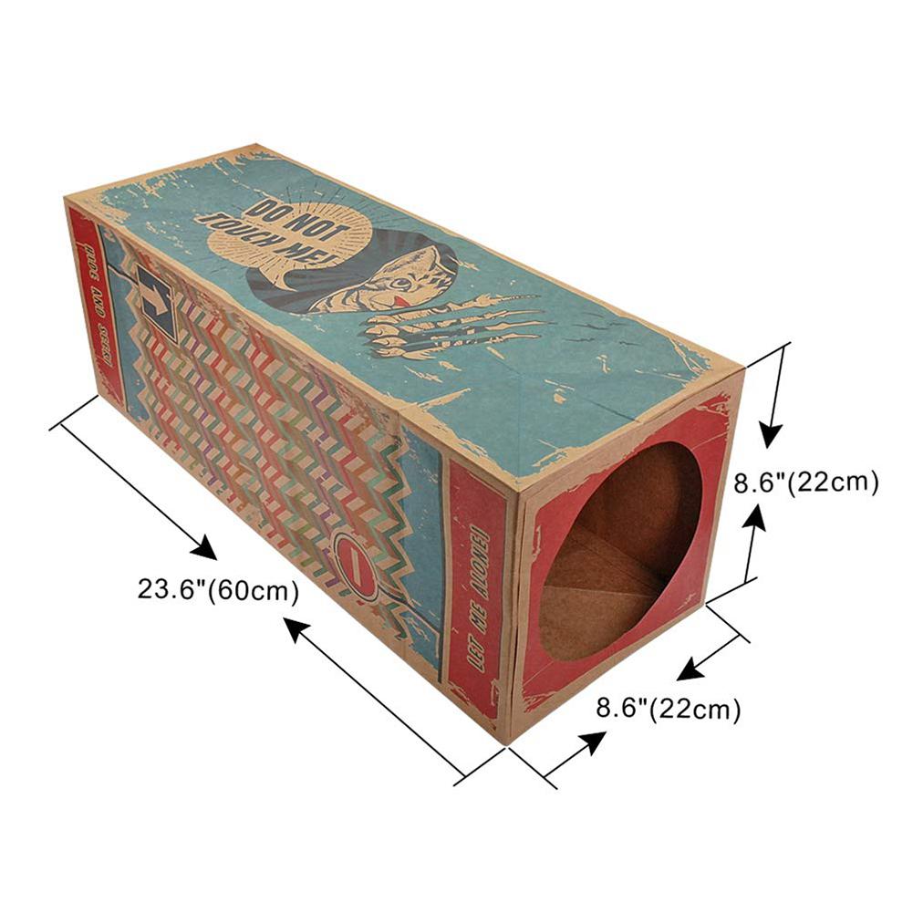 Kraft paper cat tunnel size guide: about 60 x 22 x 22 cm (23.6 x 8.6 x 8.6 in)