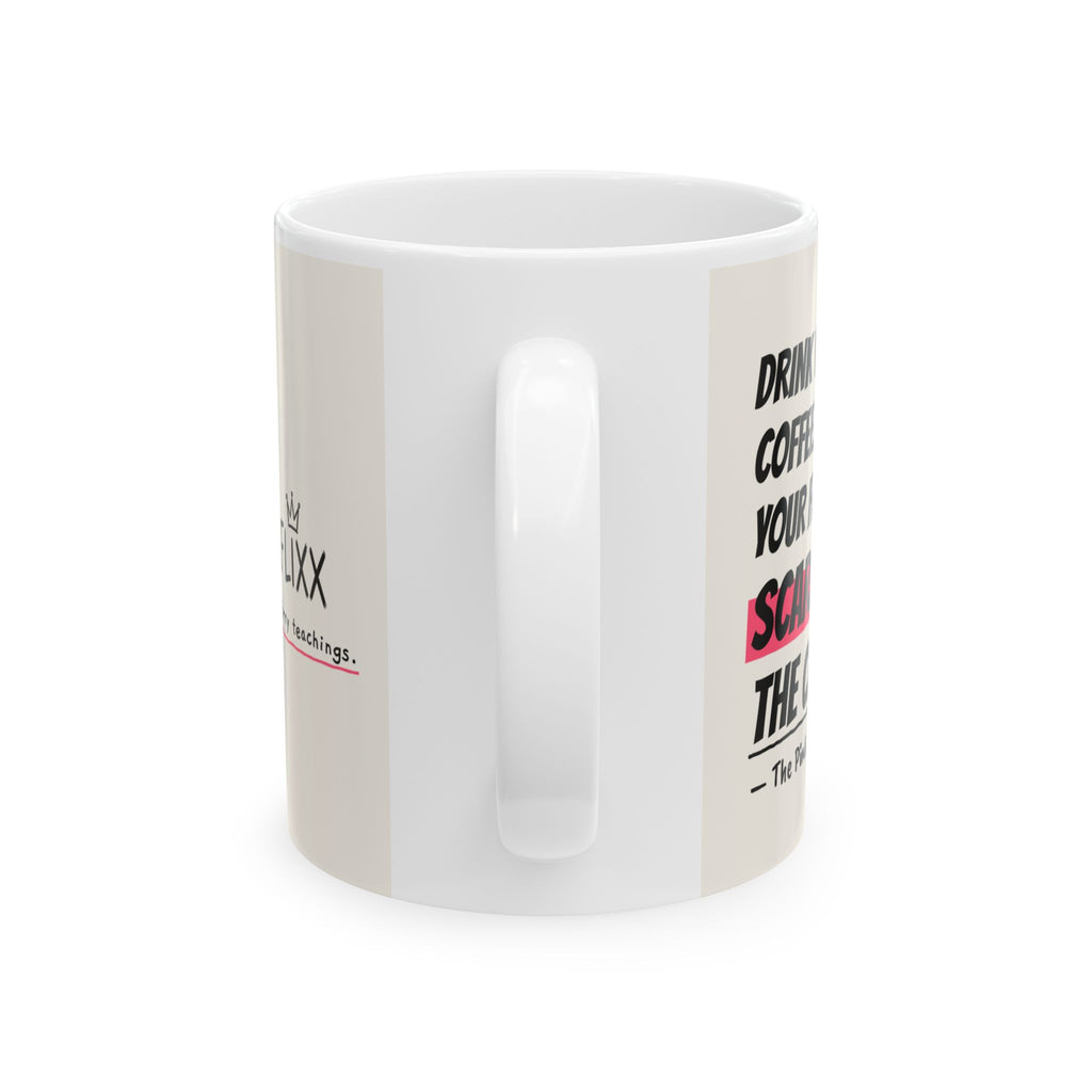 The Pink Sage mug, handle view of the white 11oz ceramic mug