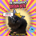 Makuro the black longhair cat wearing a cartoon crown: The Purrqueen's Brain Box