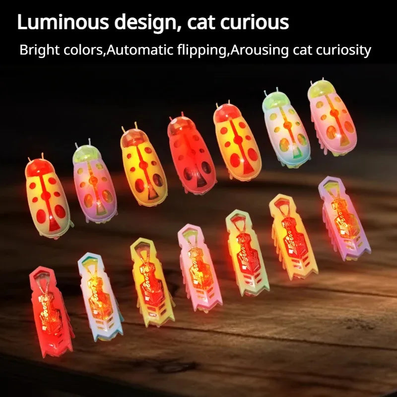 Glowing robo-bugs in a row, showing the possible colours