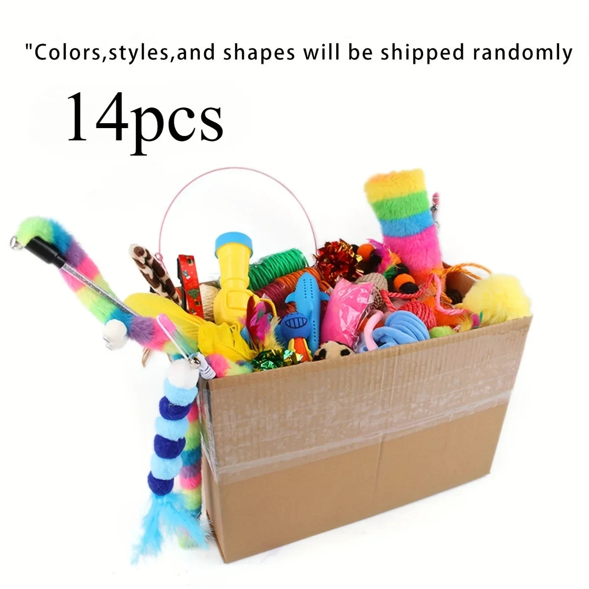 14-piece cat toy kit; colours and styles are random