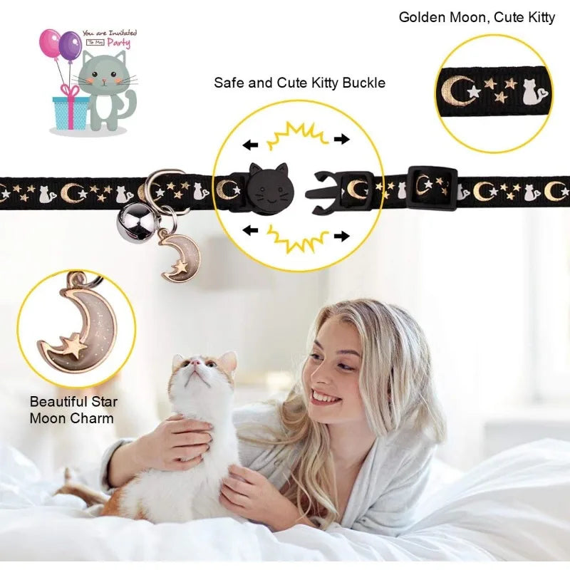 Breakaway kitty buckle and star moon charm on the glow collar