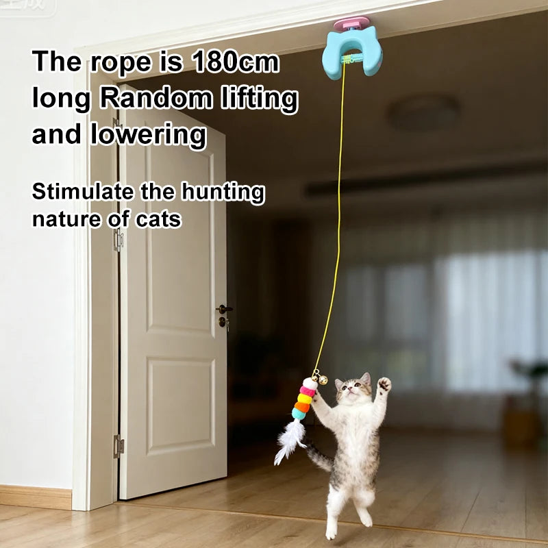 Door yo-yo with 180 cm rope, cat leaping at the toy