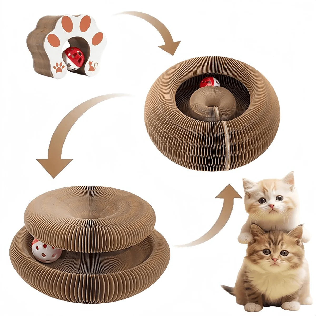 Miso's Magic Nap Ring: Foldable Cat Scratcher with Bell Ball