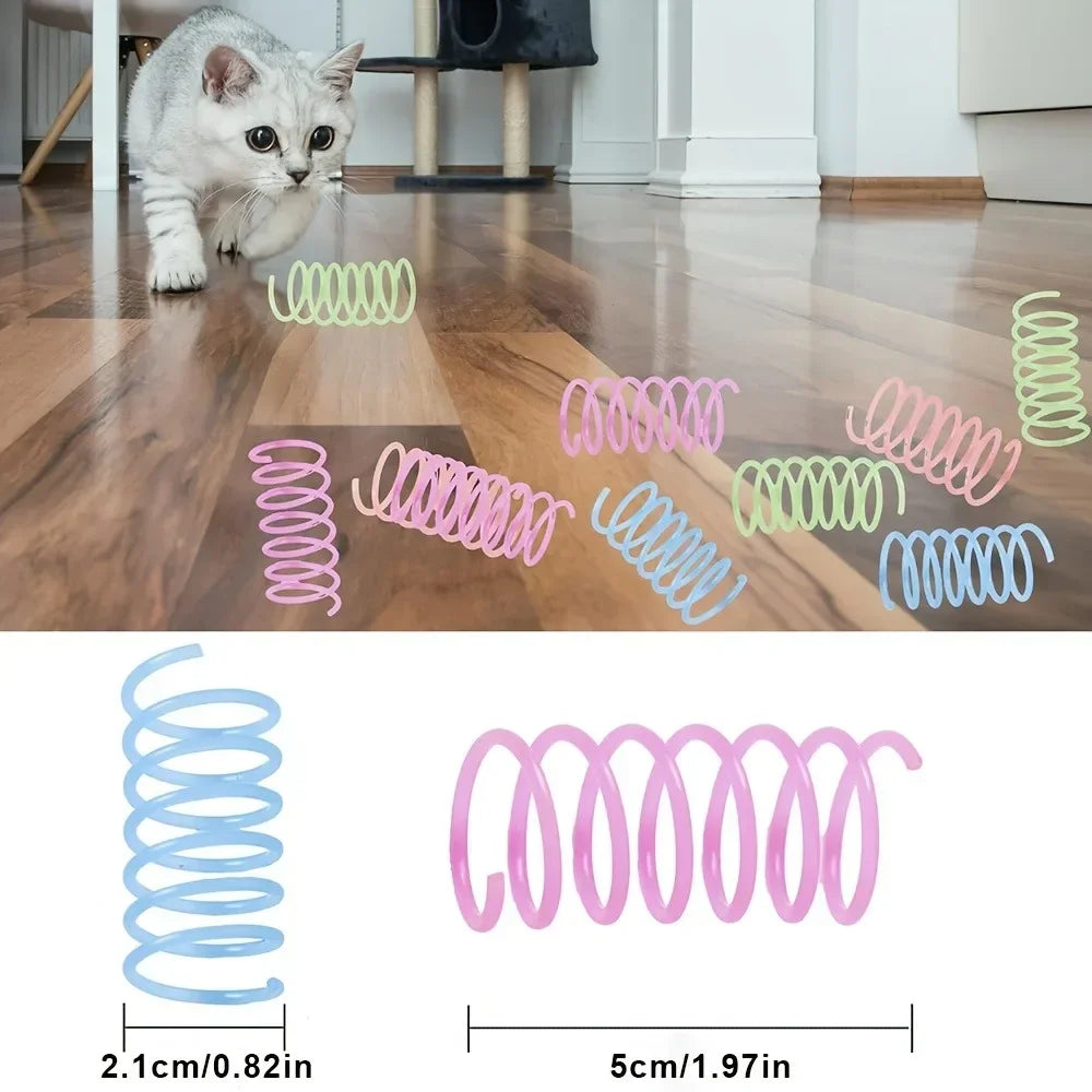 Cat with springs on the floor; each spring about 5 cm long, 2.1 cm wide