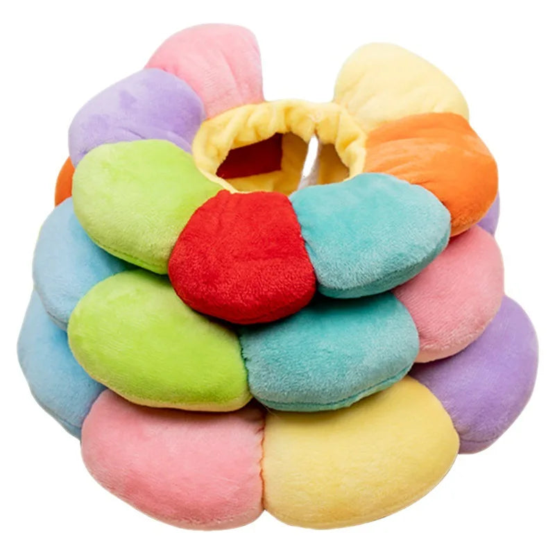 Plush rainbow petals and padded neck opening