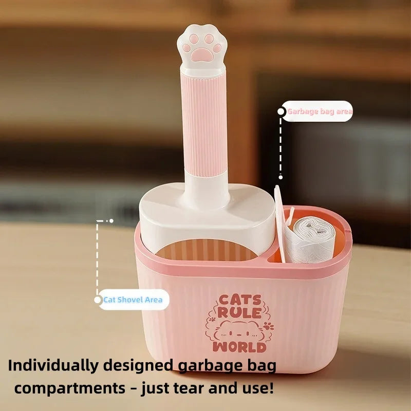 Pink caddy with waste bag compartment and scoop holder