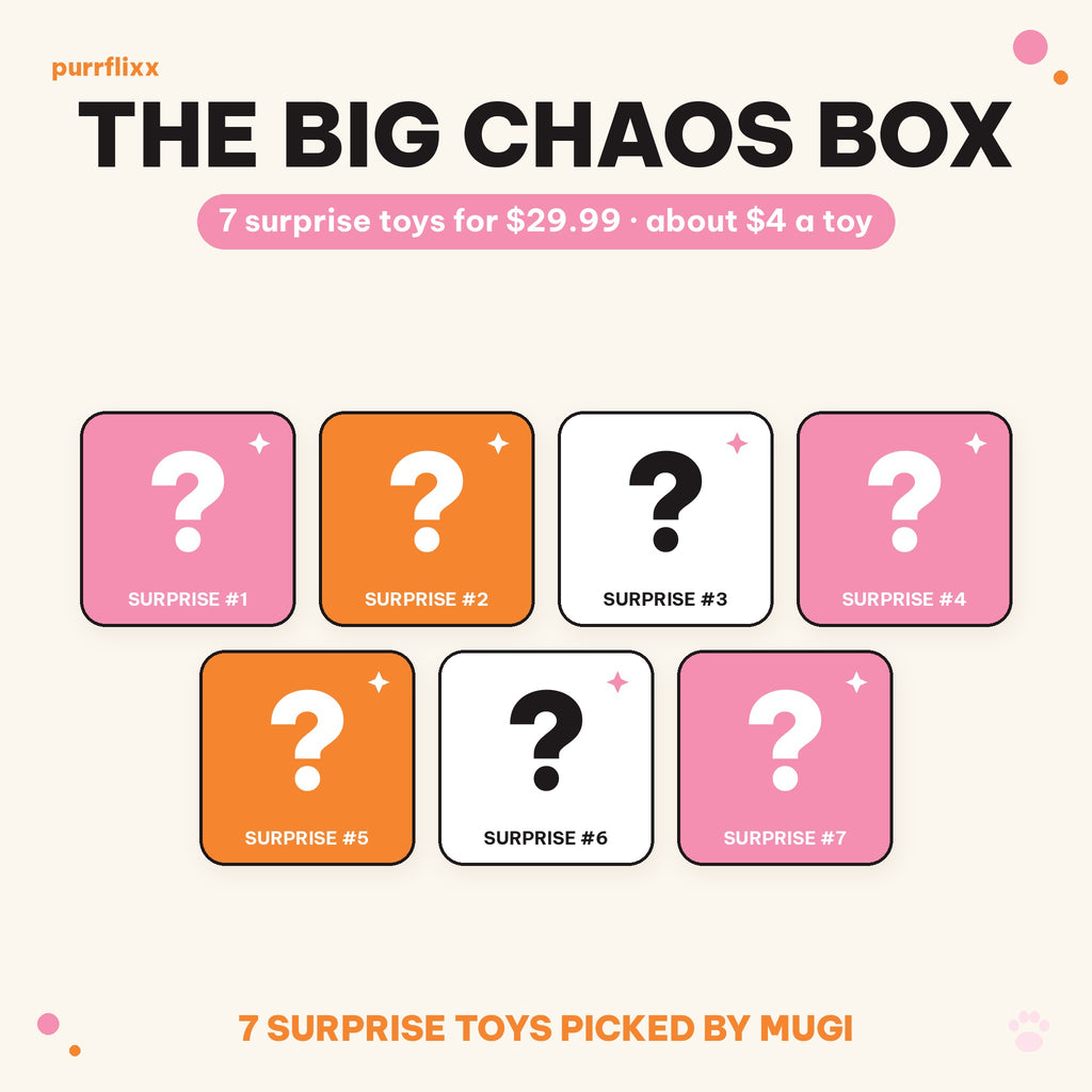 The BIG Chaos Box: 7 surprise toy question-mark tiles picked by Mugi. 7 surprise toys for $29.99, about $4 a toy