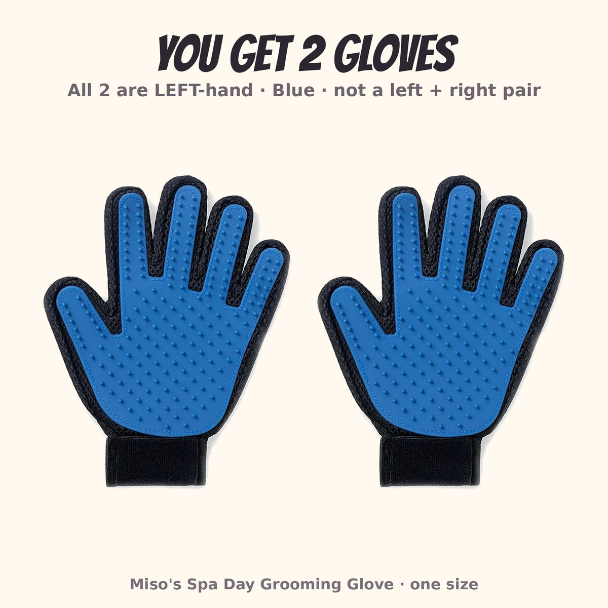 Miso's Spa Day Grooming Glove, 2-pack: 2 left-hand gloves in blue