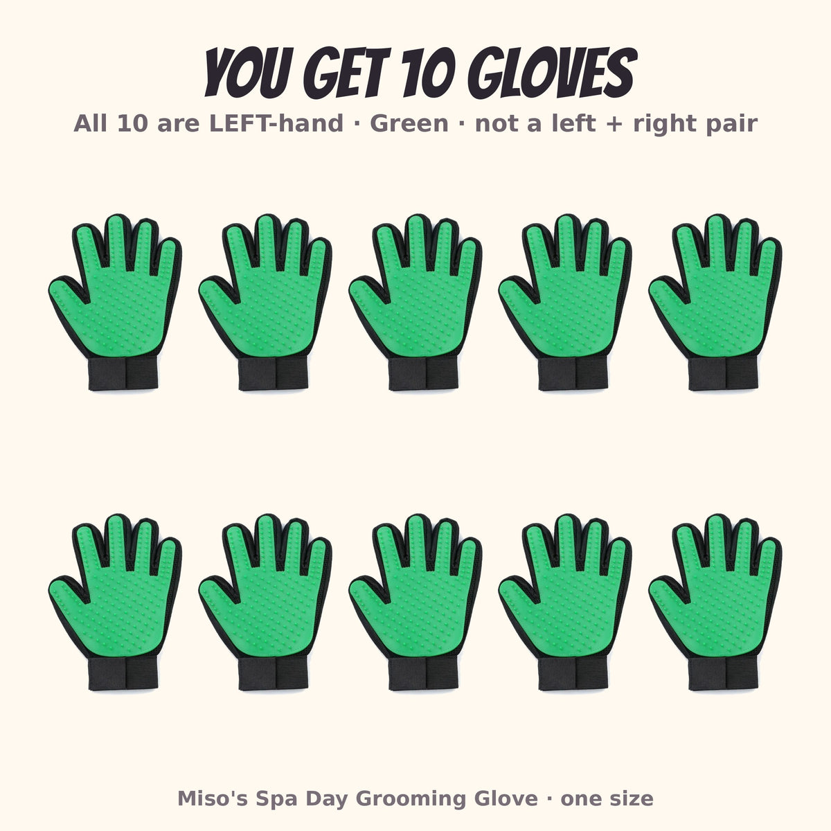 Miso's Spa Day Grooming Glove, 10-pack: 10 left-hand gloves in green