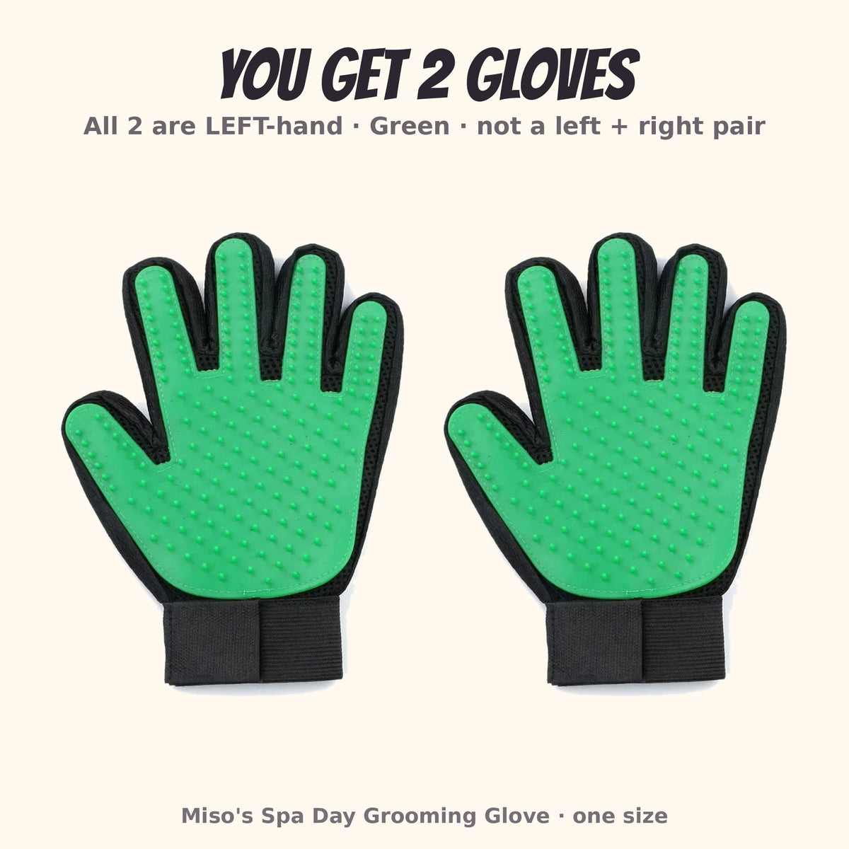 Miso's Spa Day Grooming Glove, 2-pack: 2 left-hand gloves in green