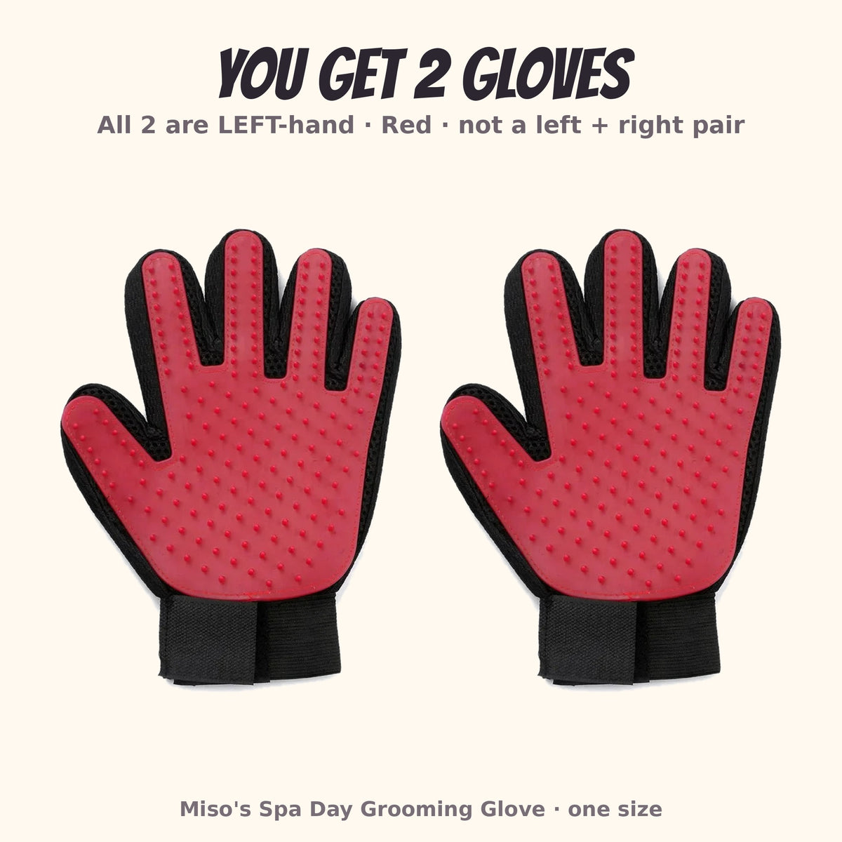 Miso's Spa Day Grooming Glove, 2-pack: 2 left-hand gloves in red
