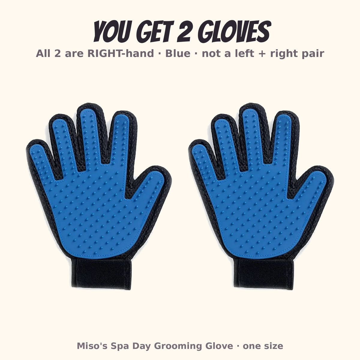 Miso's Spa Day Grooming Glove, 2-pack: 2 right-hand gloves in blue