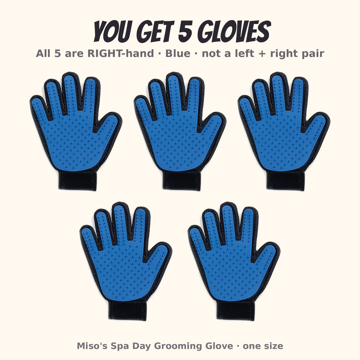 Miso's Spa Day Grooming Glove, 5-pack: 5 right-hand gloves in blue