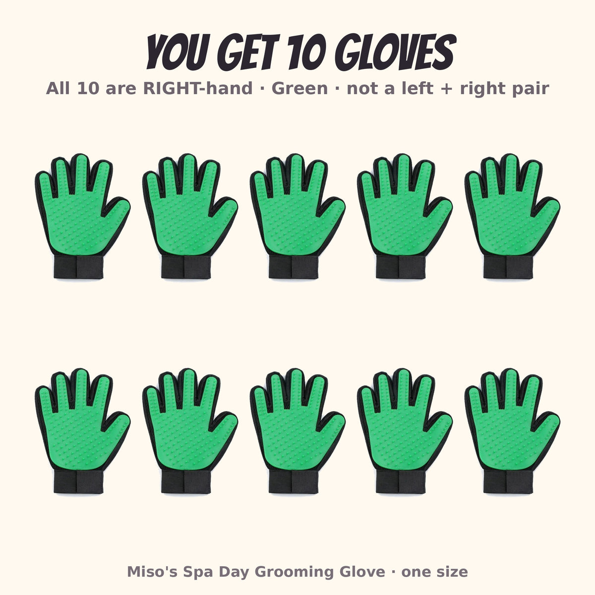 Miso's Spa Day Grooming Glove, 10-pack: 10 right-hand gloves in green
