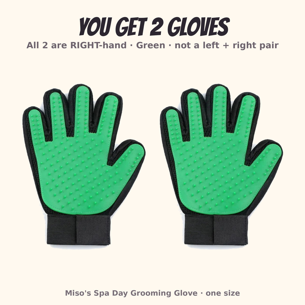 Miso's Spa Day Grooming Glove, 2-pack: 2 right-hand gloves in green