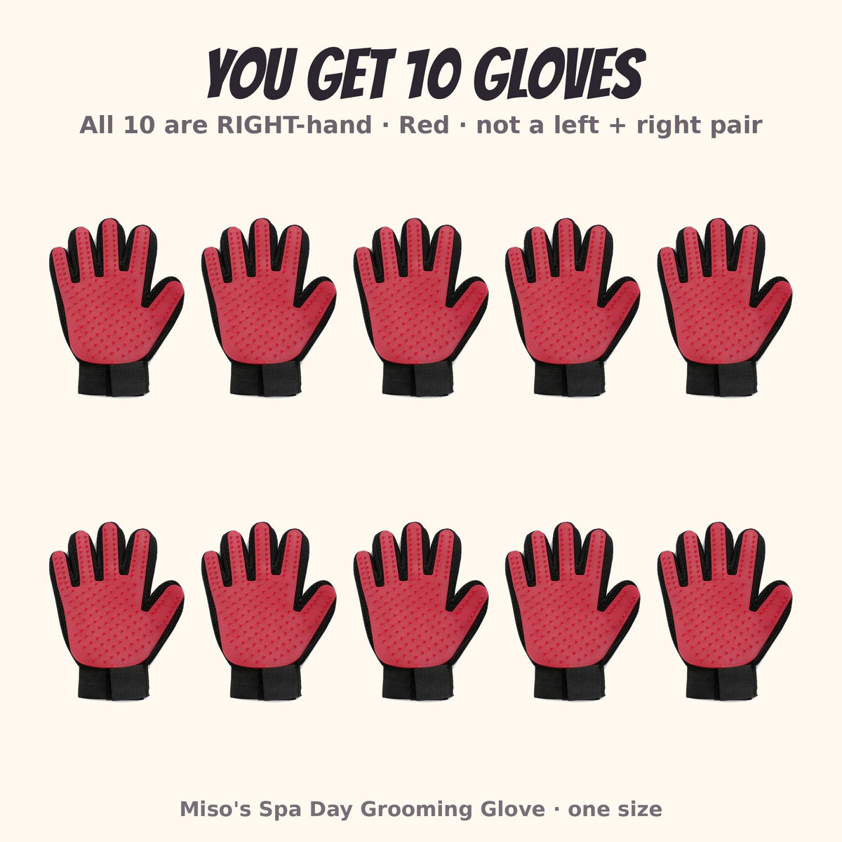 Miso's Spa Day Grooming Glove, 10-pack: 10 right-hand gloves in red