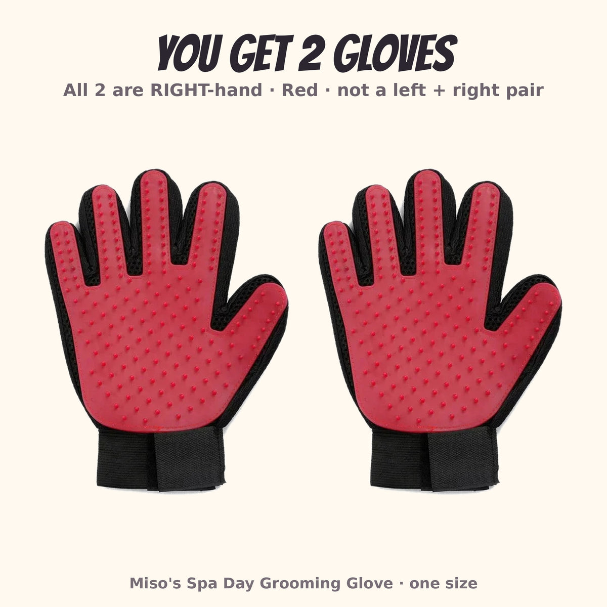 Miso's Spa Day Grooming Glove, 2-pack: 2 right-hand gloves in red
