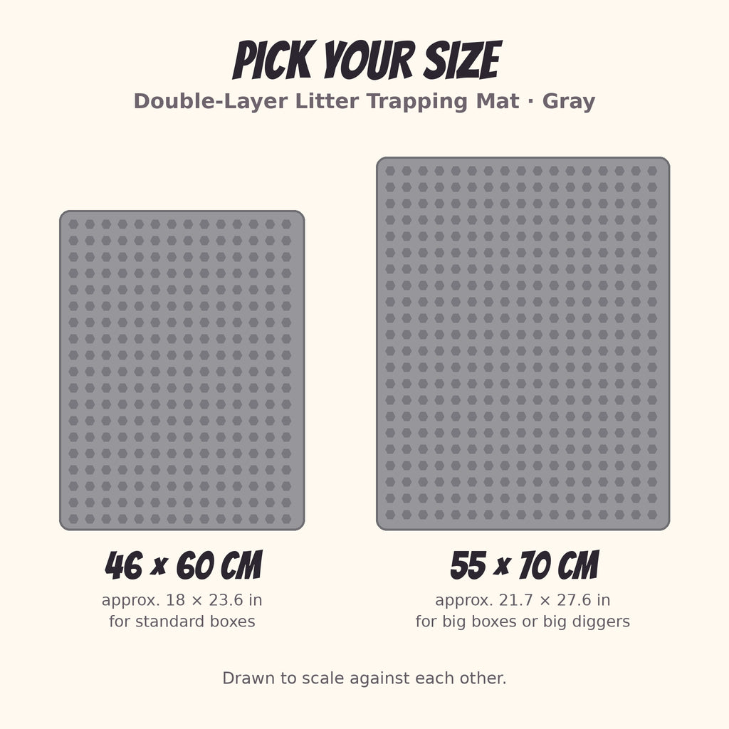 Litter trapping mat sizes: 46 x 60 cm and 55 x 70 cm, drawn to scale