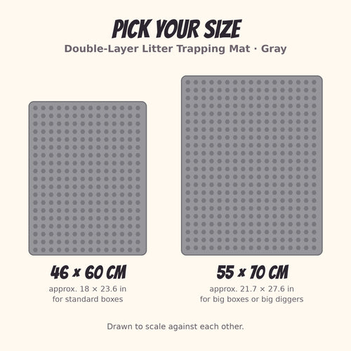 Litter trapping mat sizes: 46 x 60 cm and 55 x 70 cm, drawn to scale