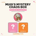 Mugi's Mystery Chaos Box: Mugi the orange-and-white cat with 2 surprise toy question-mark tiles. Worth $24.98, you pay $19.99