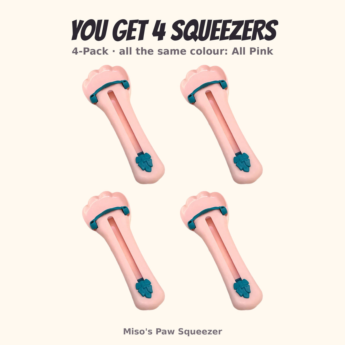 Miso's Paw Squeezer, all pink, 4-pack: 4 squeezers