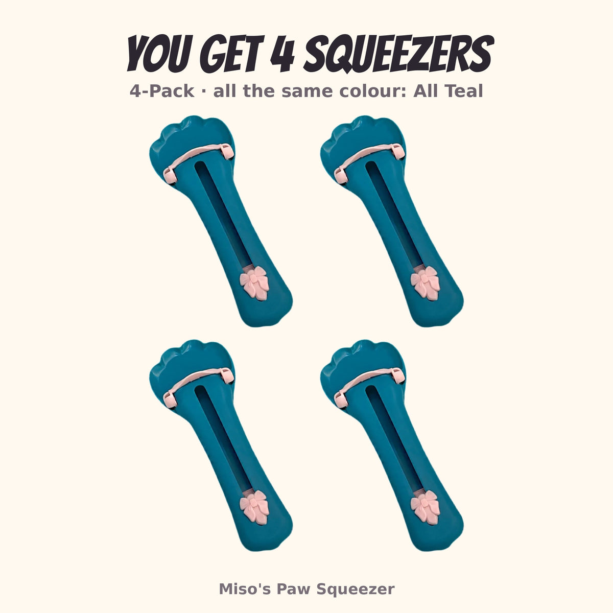 Miso's Paw Squeezer, all teal, 4-pack: 4 squeezers