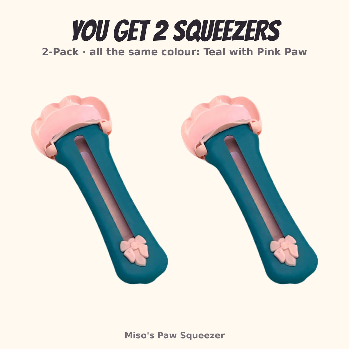 Miso's Paw Squeezer, teal with pink paw, 2-pack: 2 squeezers