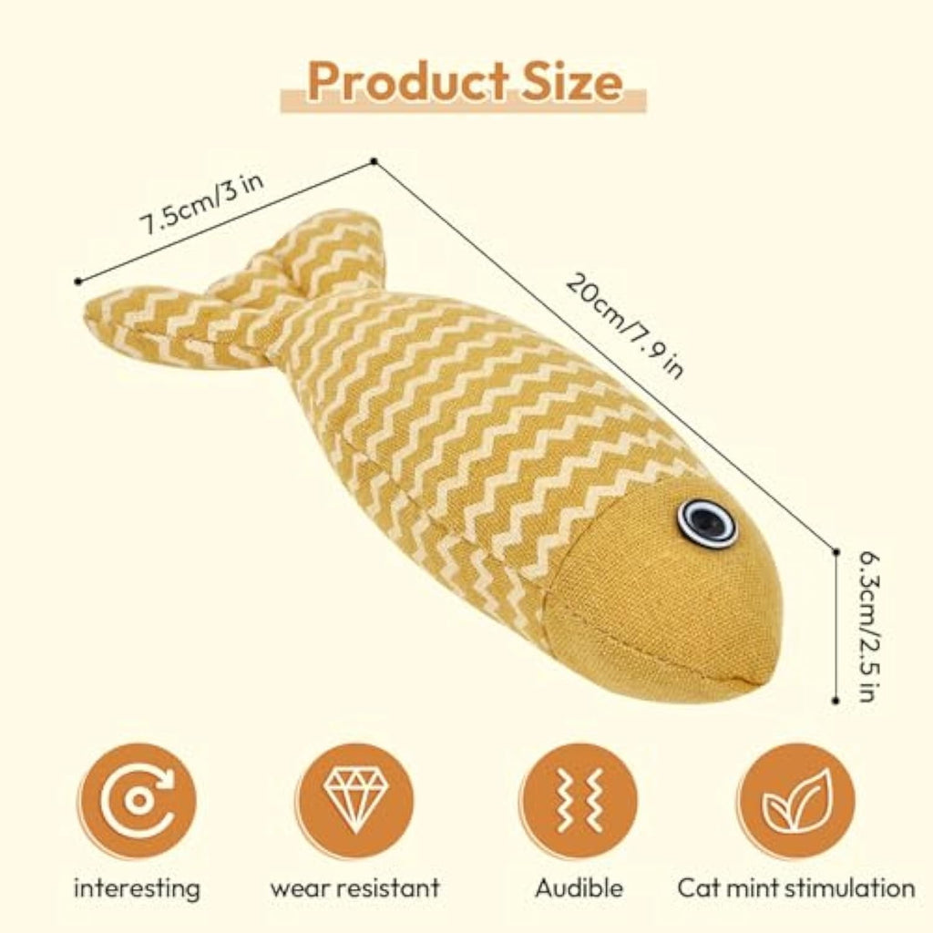 Catnip fish kicker size guide: about 20 x 7.5 x 6.3 cm (7.9 x 3 x 2.5 in)