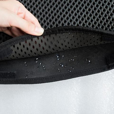 Opening the two layers of the cat litter mat to empty trapped litter (black shown for detail)