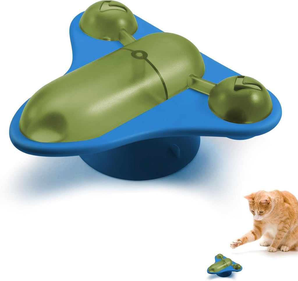 Blue spinning treat puzzle for cats