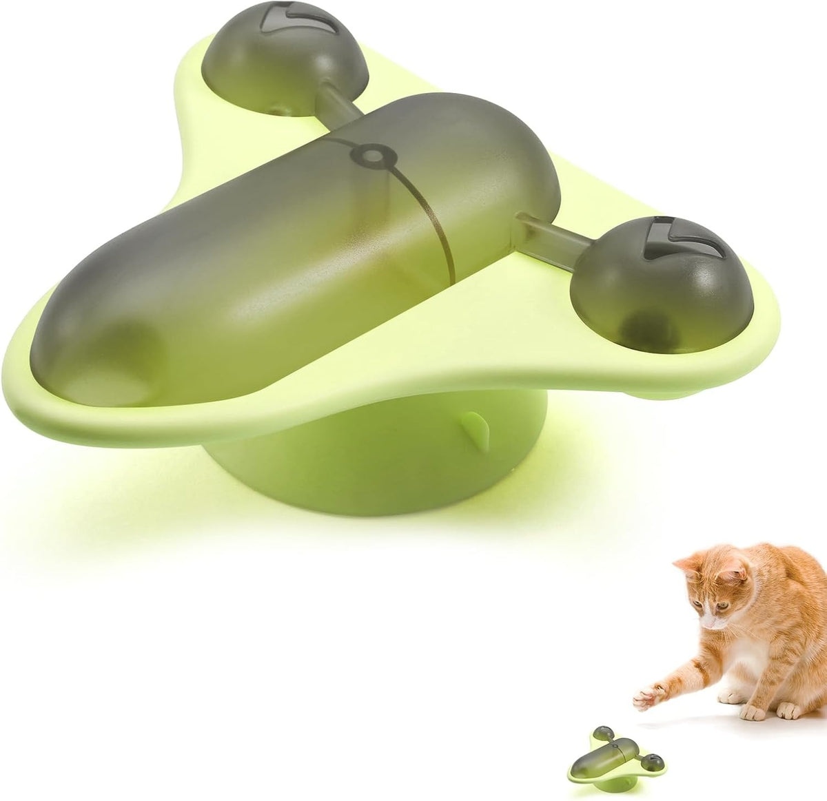 Green spinning treat puzzle for cats